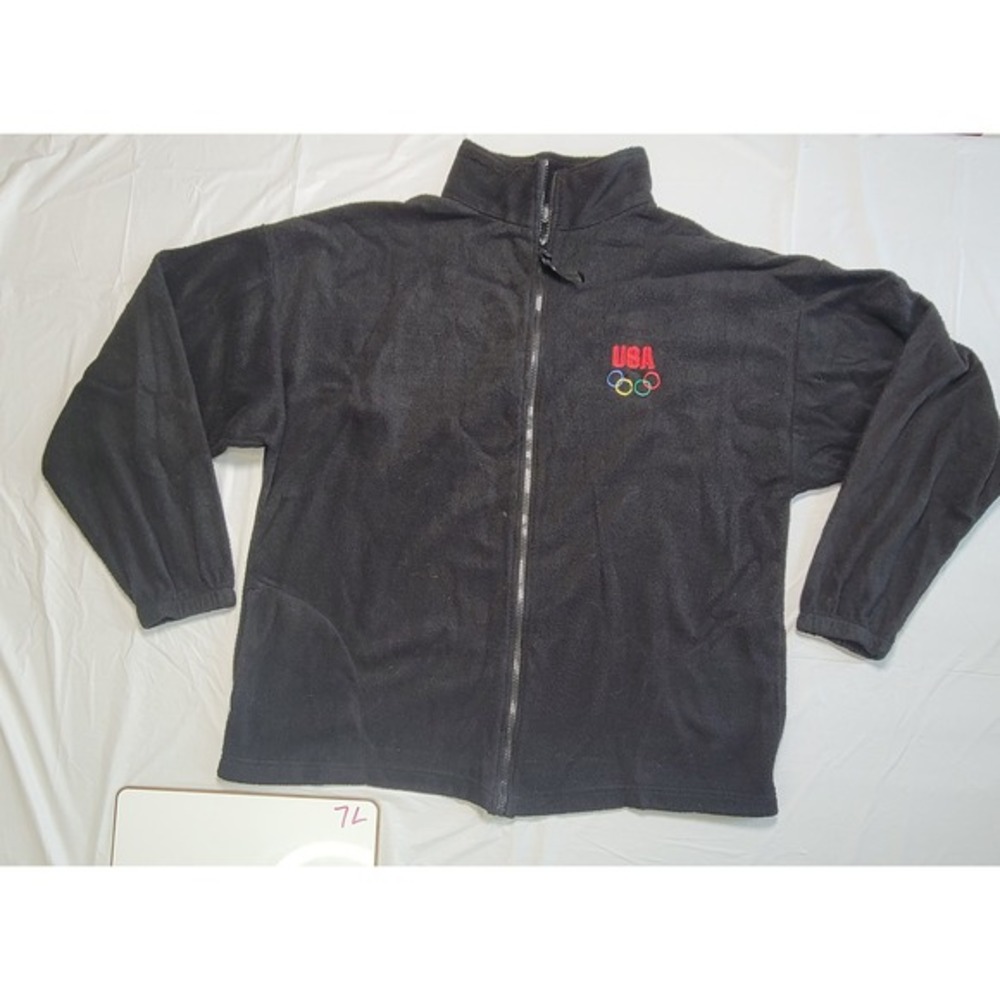 Mens USA Olympics full‎ zip up fleece sweater.  Black.  Size 2XL or XXL.